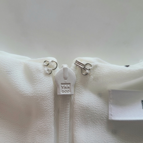 FRAME Ruched Tie-Neck Polka-Dot Midi Dress, White | Black, Medium, NWT - Picture 12 of 16